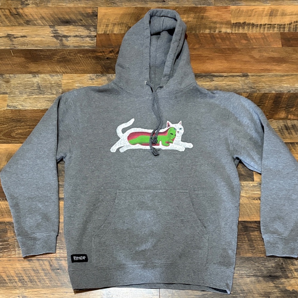 Ripndip‎ Gray Hoodie with Vibrant Cat Graphic